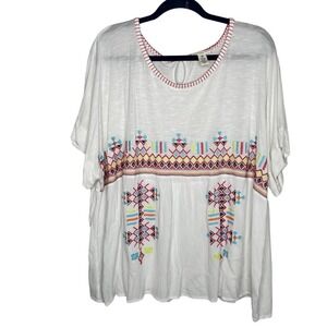 Westbound Woman White Embroidered Short Sleeve Flowy Top Shirt Plus Size 2X